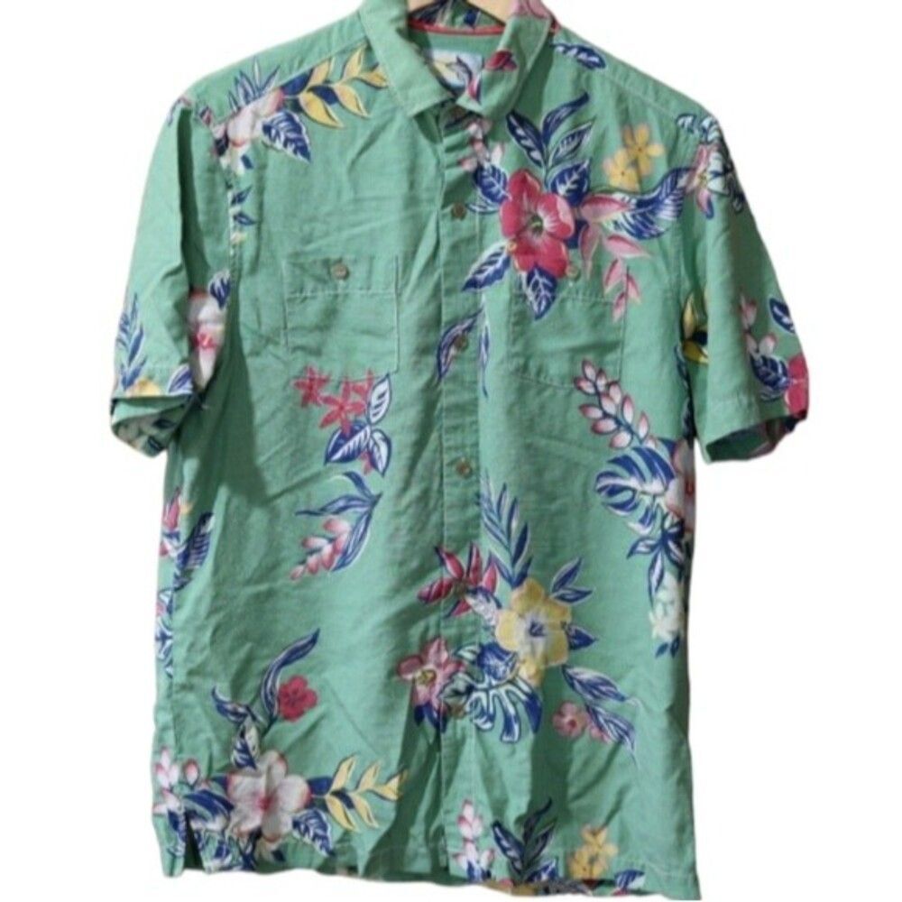 Tommy Bahama Modern Island Fit Green Tropical Floral Print Button Down S…
